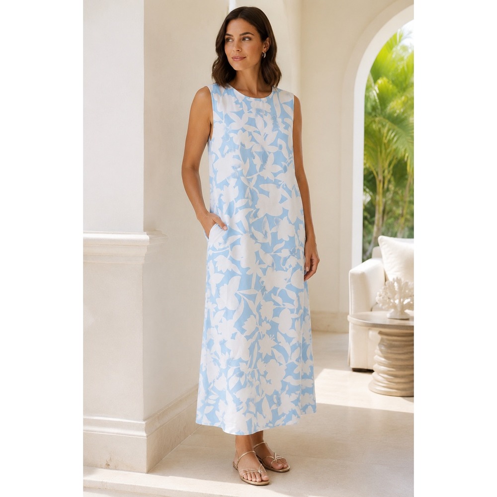 NWT Molly Moorkamp Blue White Floral Cotton Poplin Maxi Dress Size 6 NYC